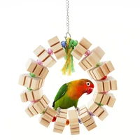new parrot swing toy round wooden multicolor bird chewing toy parrot bite toy for parakeet macaw bird cage hanging toy