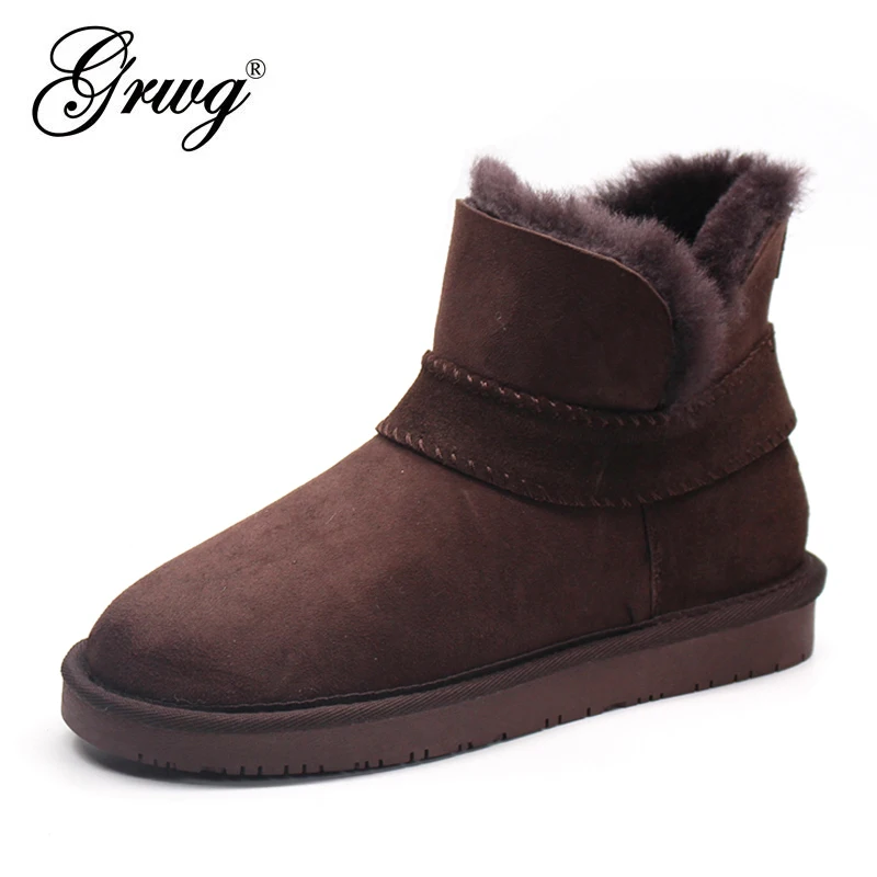 

Wholesale/Retail New Genuine Sheepskin Leather Real Sheep Fur Wool Flat Anti-skid Warm Winter Snow Boots For Women