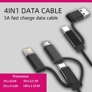 5pcs 5a 4 in 1 usb cable for mobile phone micro usb type c charger cable for iphone 7 xr xs 11pro huawei fast data charging cord free global shipping