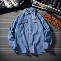 japanese couple denim shirt mens long sleeved korean version of the trend of all match tooling shirt casual thin jacket men
