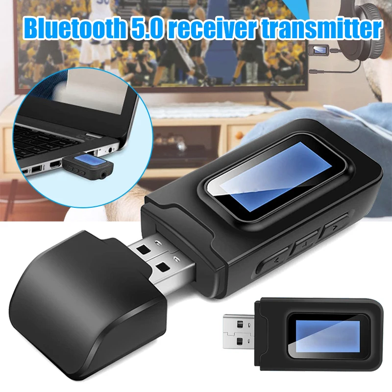 

USB Bluetooth 5,0 аудио передатчик приемник с ЖК-дисплеем 2-в-1 Bluetooth адаптер для ПК ТВ проводной динамик наушники автомобиля