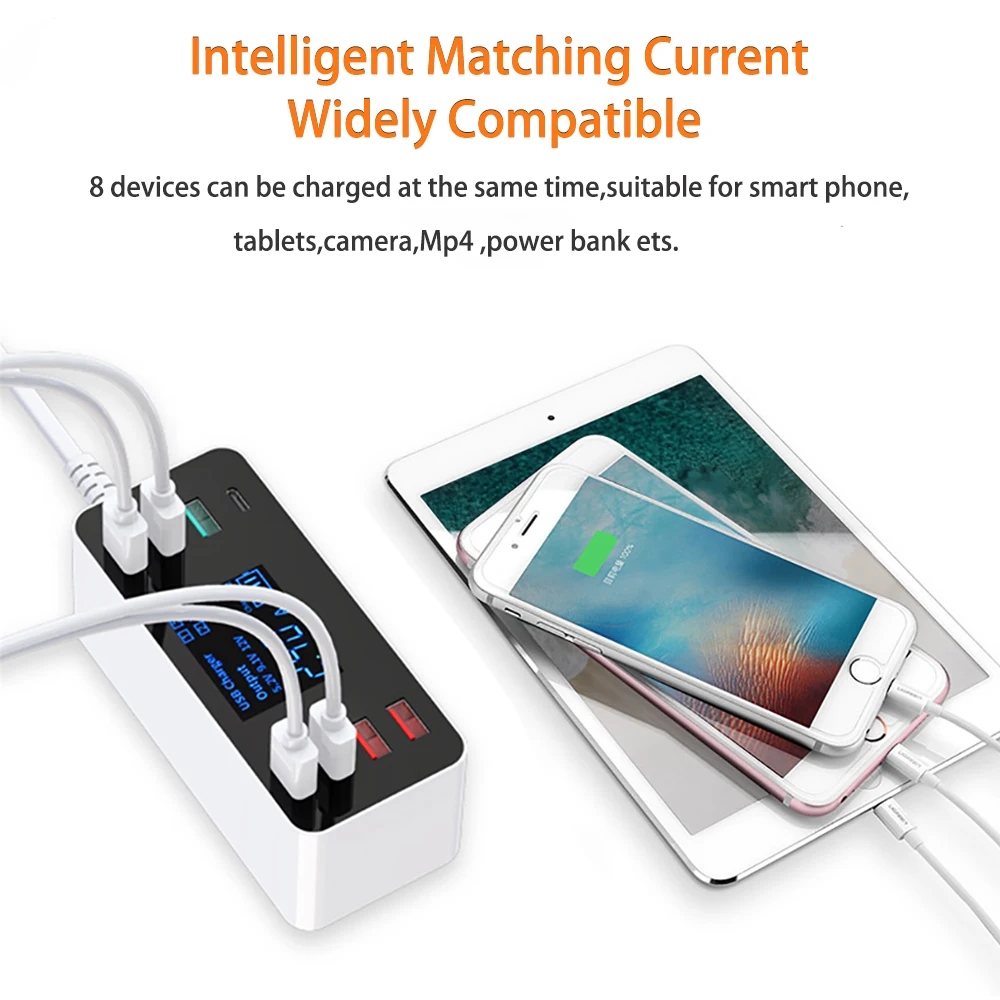 Умное зарядное устройство 8USB Type C для Android iPhone адаптер телефона планшета быстрой