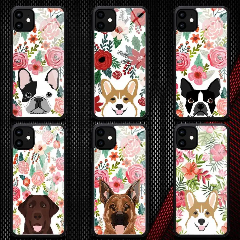cute pets dog cat pink flowers Phone Case Rubber for iPhone 12 11 Pro Max XS 8 7 6 6S Plus X 5S SE 2020 XR 12Mini case