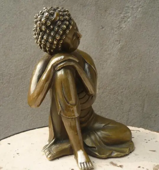 

Китайская медная статуя Fengshui ручной работы из старой латуни, спящий Будда сакамуни