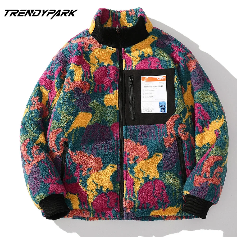 

2020 Hip Hop Reversible Jacket Parka Colorful Camouflage Streetwear Men Harajuku Windbreaker Fleece Winter Coat Mens Clothing