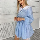 Женское мини-платье с кружевной отделкой, со съемным воротником Питер Пэн, в клетку, на веснулето