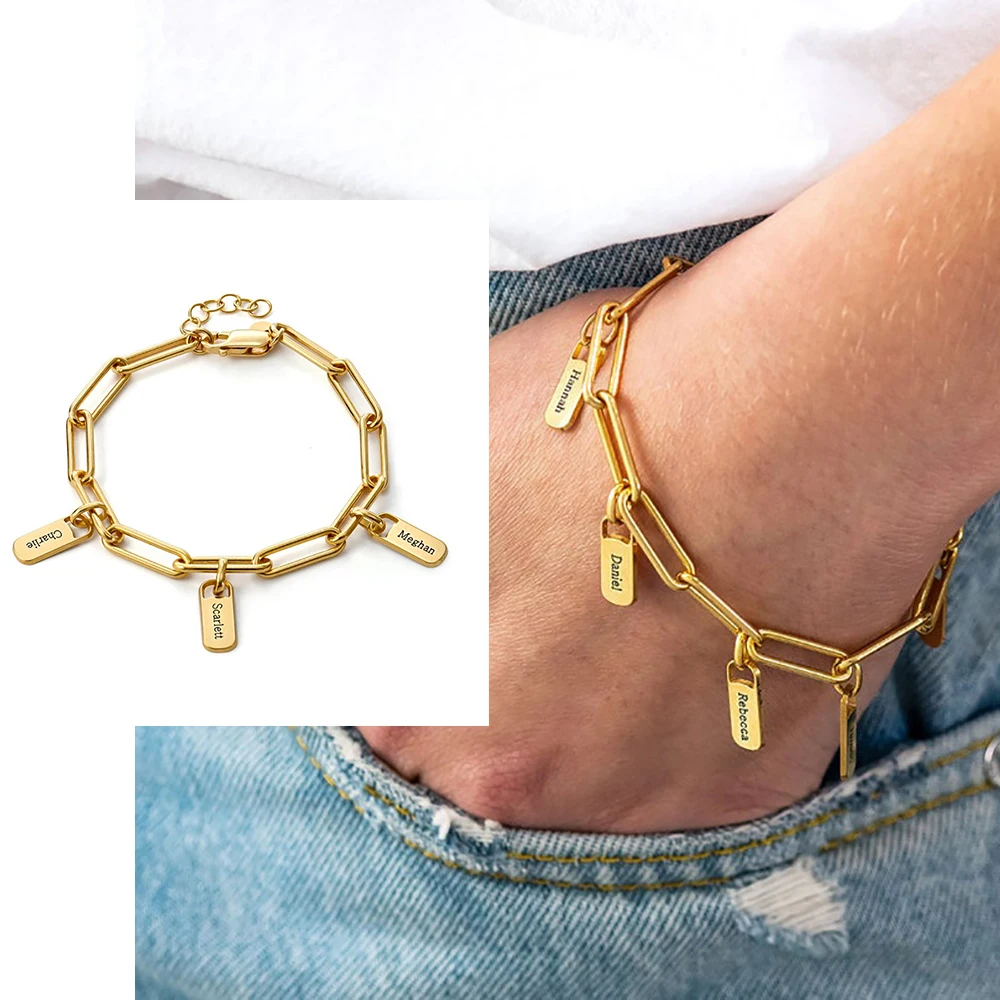 

Sherman Customized Multiple Nameplate Pendant Bracelet Fashion Simple Rectangular Chain Women's Family Gift Jewelry