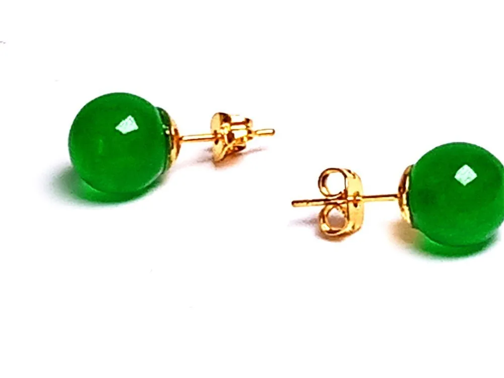 LETSFUN 14K 3D Gold Inlaid Natural Green Jade Ball 10mm Beads Earrings Fine Jewelry Gemstone Earring Female Emerald | Украшения и