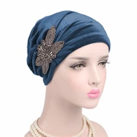 2020 new jewelry velvet turban caps muslim rhinestone hijab scarf bonnet women headband turbans islamic wrap head scarves