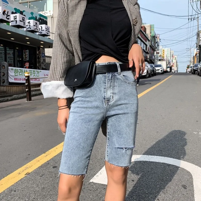 Летние повседневные женские джинсы HziriP 2020 эластичные синие джинсовые шорты с