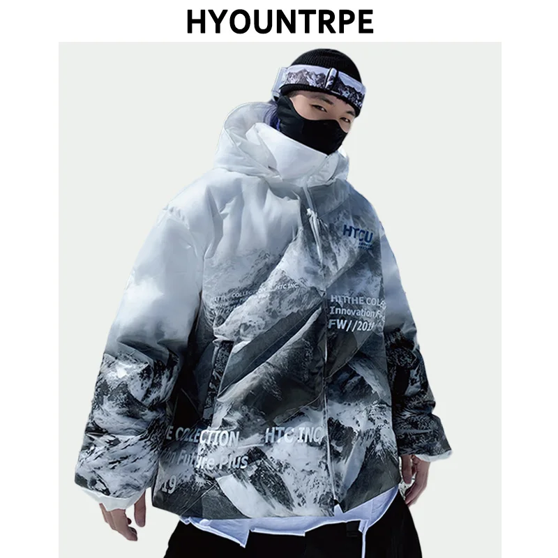 Ажурная теплая зимняя куртка Мужская модная бомбер с принтом и капюшоном