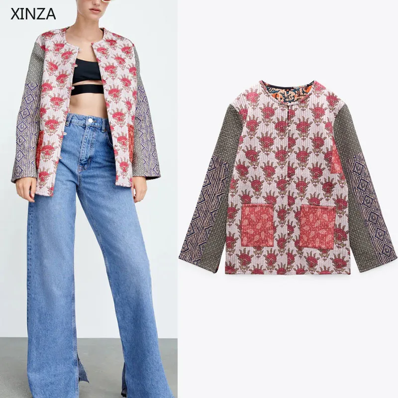 

Женская Стеганая куртка на пуговицах Za, винтажная Двухсторонняя стеганая куртка с длинным рукавом, зима 2021