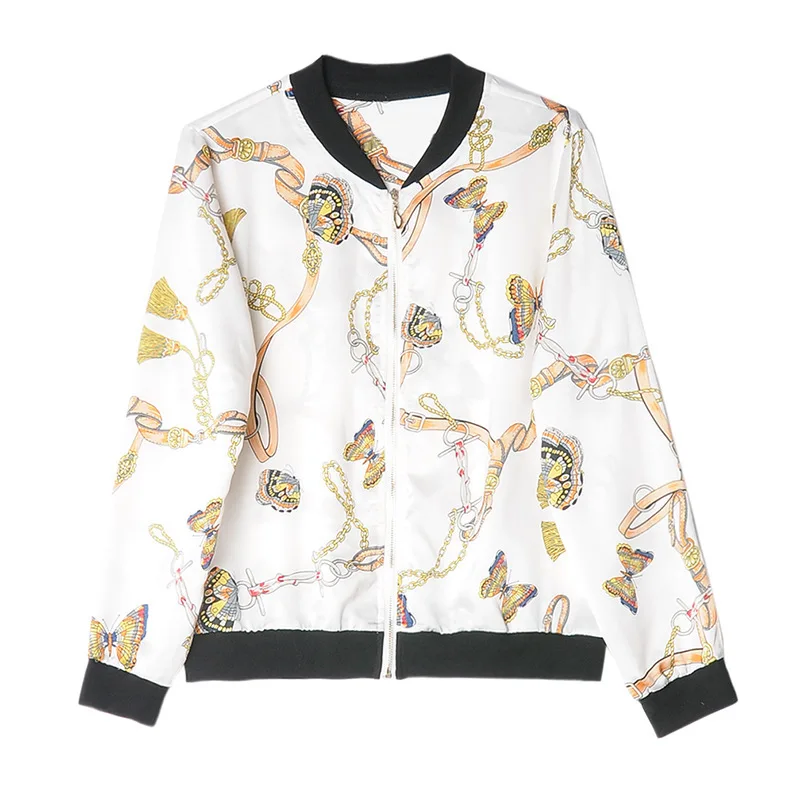 

Print Bomber Jacket Women Flowers Zipper Up Retro Coat Autumn 2020 Summer Long Sleeve Basic Plus Size Short Biker Jackets Female
