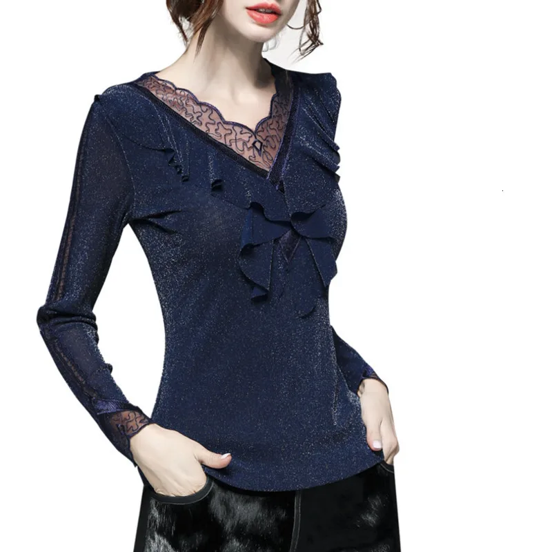 Осенняя пикантная рубашка XUXI новинка 2019 модная кружевная блузка с V-образным