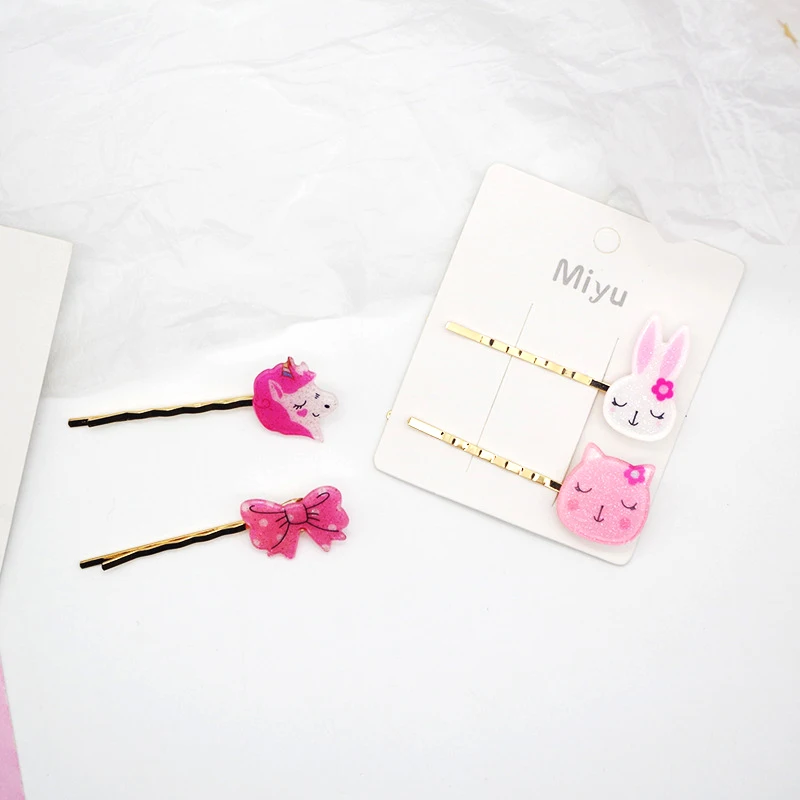 2 шт./компл. милый акриловый заколка с мультяшными животными заколки для волос