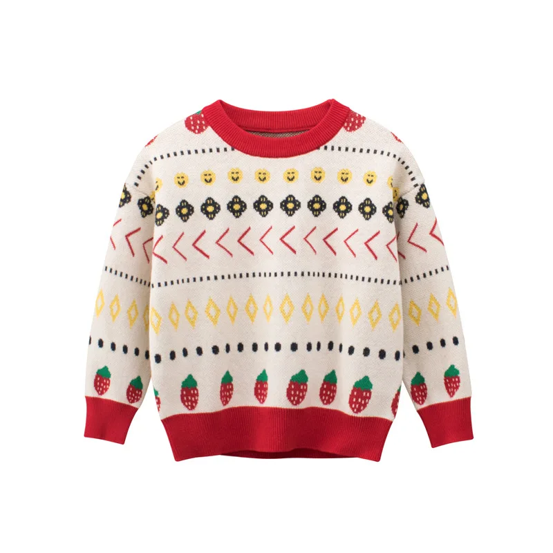 100% Cotton Vintage Unisex Kids Sweater Colorful Pullover Children Boys Girls Knitwear