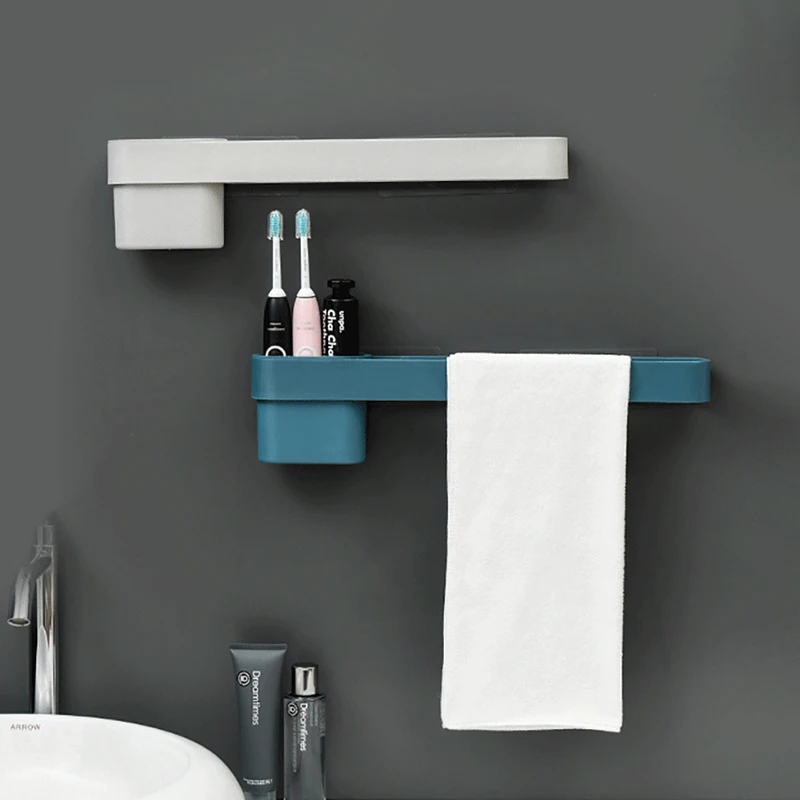 

Wall-mounted Shelf Towel Rack Toothpaste Toothbrush Holder for Bathroom Multifunction Storage Shelf Bathroom Accessories