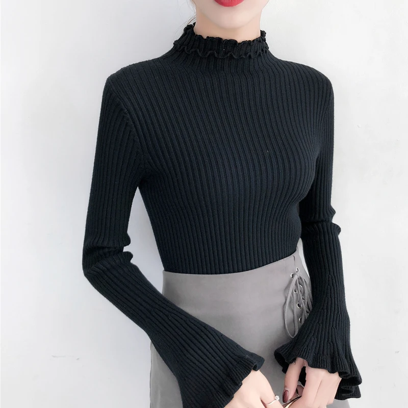 Осень и зима 2019 Новый Модный свитер женский тонкий длинный рукав с рукавами