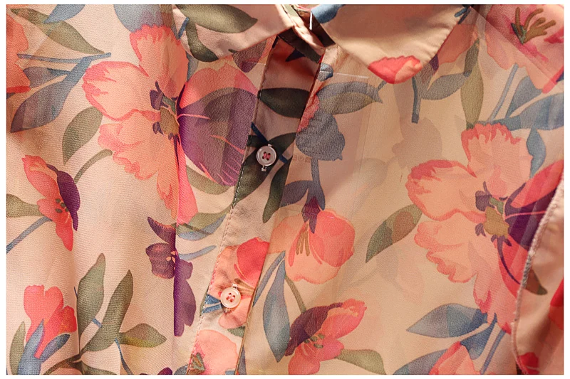 

2021 Spring Fall New Korean Style Slim Ladies Top Ruffled Long Sleeve Flower Chiffon Women Blouse Western Style Buttoned Shirt