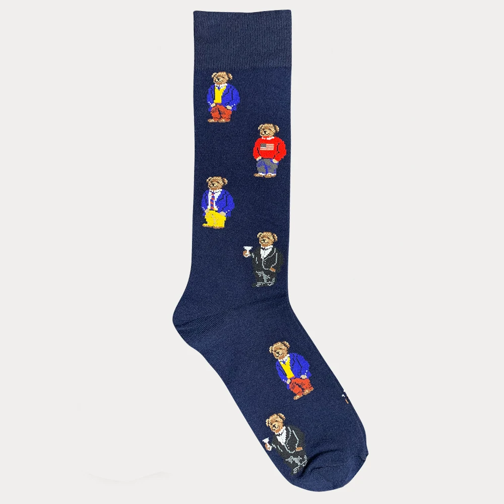 PLEIN BEAR Navy Blue Socks Unisex Teenager Student Hip Hop Style Long Socks knitting Bear Athletes Leg Warmers Stripe Socks