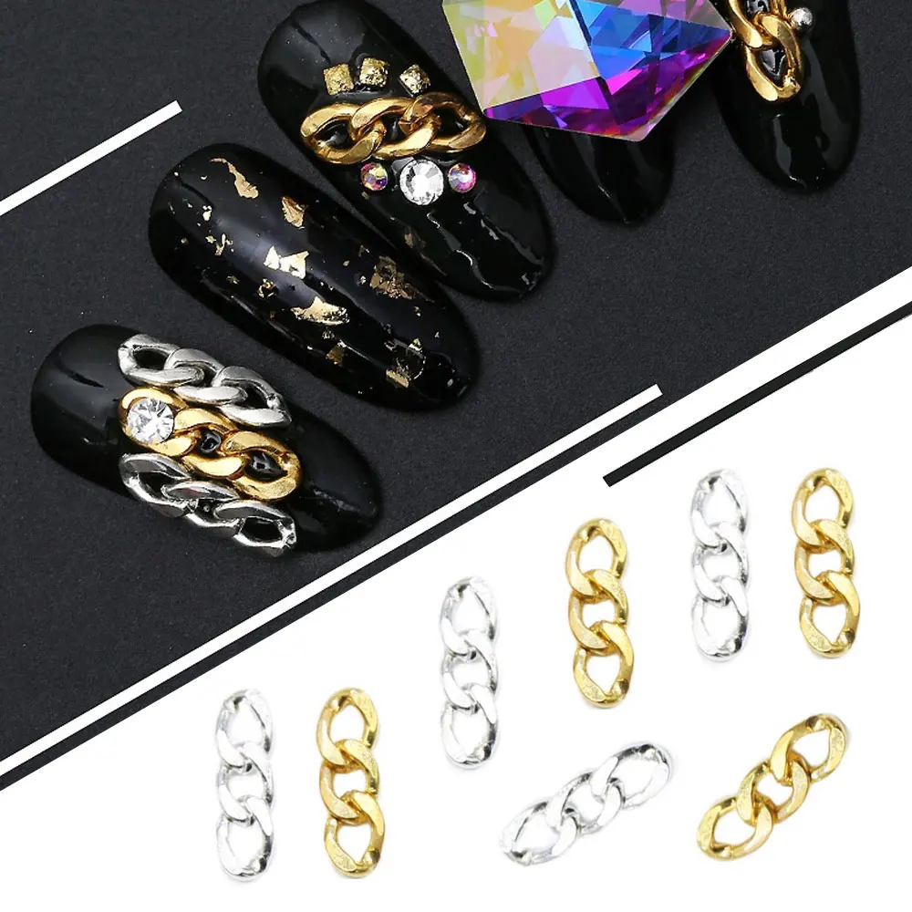 

20PCs TOP 3D Metal Chain Black Gold Silver Japan Korea Nail Art Decorations Punk Style DIY Nail Tools Charm Nail Accessory