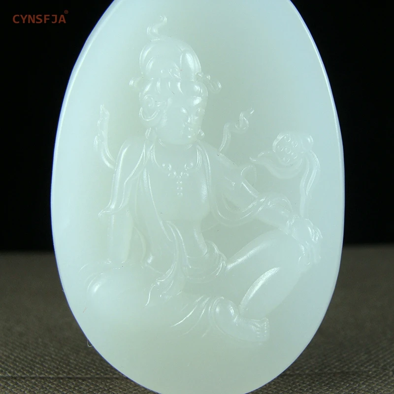 

CYNSFJA Real Rare Certified Chinese Hetian White Jade Amulets Lucky Kwan-yin Jade Pendant Hand Carved High Quality Best Gifts