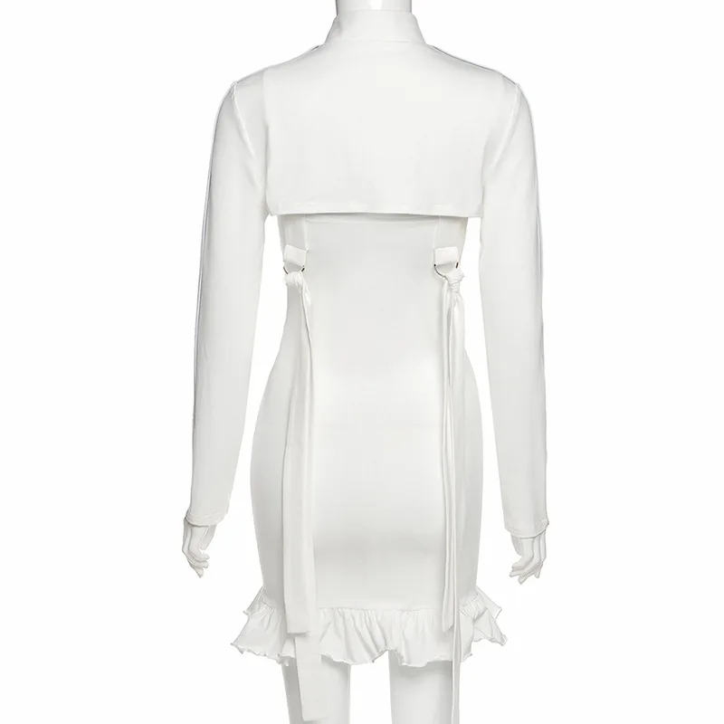 

Gothblack Fashion Casual Solid Dress Two Piece Set Women Slim Long Sleeve Mini Dress And Dark Halter Bodycon Irregular Dress Set