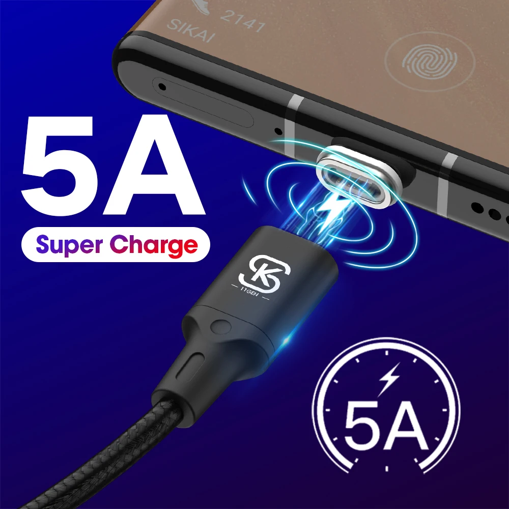 Автомобильные магнитные usb кабели для зарядки 5 А Тип C Сверхбыстрый QC 4 0 Huawei p20 lite