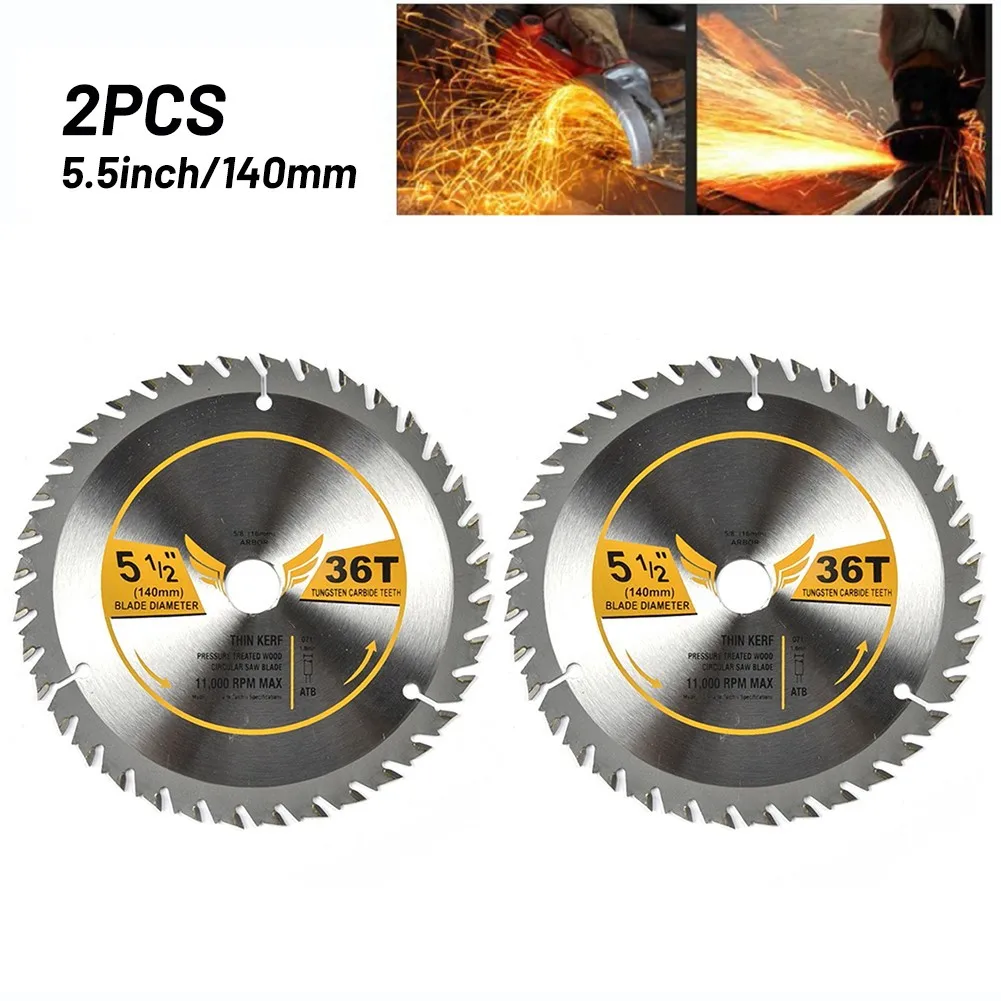 2PCS Circular Saw Blade 5-1/2inch X 5/8inch Arbor 36 Tooth Carbide Tungsten Saw Blade Cutting Wood Carbide Discs Cutting Tool