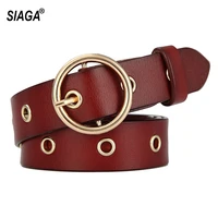 lady leisure belt leather round buckle female fine decorative hollowed cowhide waist belts for women accessories fco079