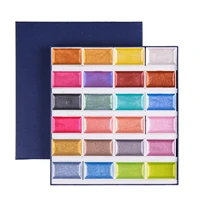 24 colors solid watercolor paint set pearl pigment glitter shiny metallic water color painting box professional art supplies