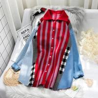 superaen mid calf striped polo collar sweater women loose knit jacket cardigan tops in autumn and winter