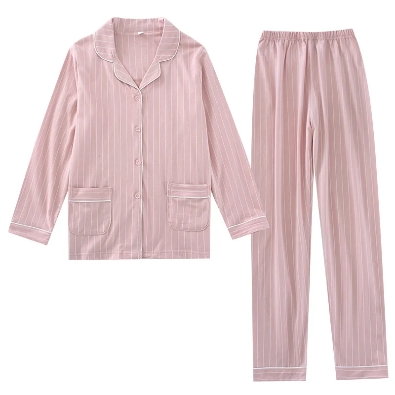 Пижамный комплект из хлопка и длинных брюк на осень зиму домашний костюм для