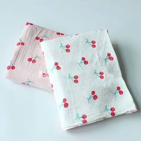 

Cherry Print 100*135cm Fabric Drape Cotton And Linen Double Gauze Crepe Baby Clothes Fabric Ladies Skirt Sleepwear Fabrics