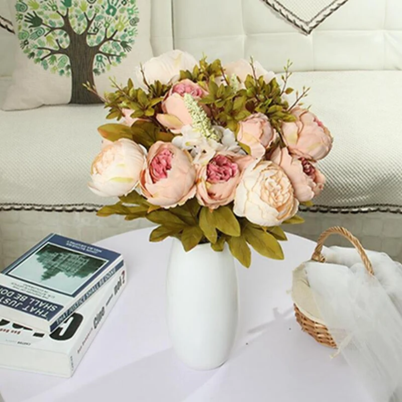 13 больших голов/Букет пионов искусственные цветы Шелковый Букет для свадьбы