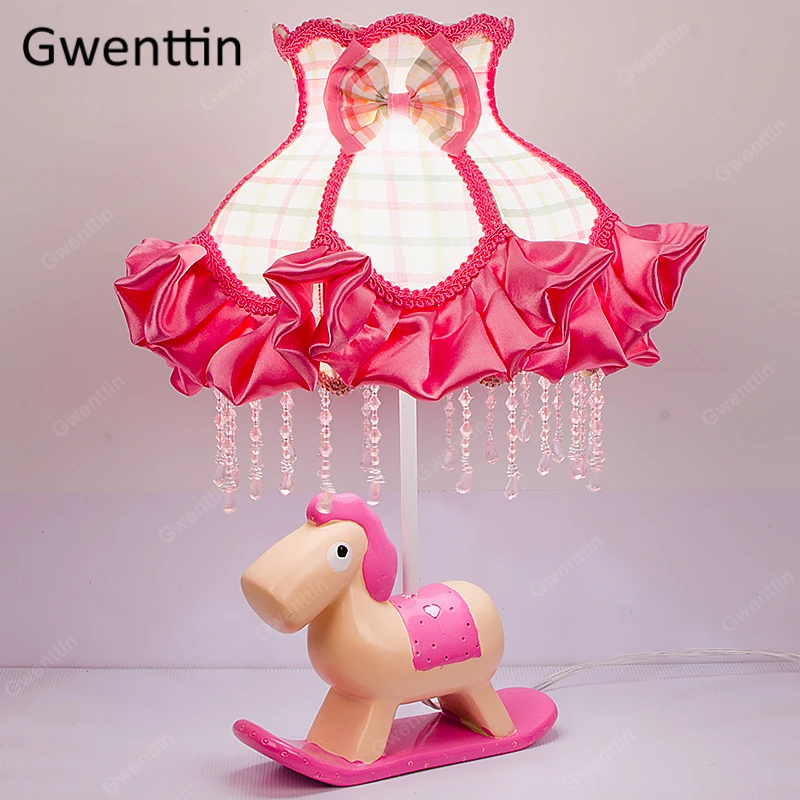 

Cartoon Wooden Horse Table Lamp for Children Girl's Room Bedroom Home Decor Luminaire Standing Desk Led Light Fixtures Kid Gift
