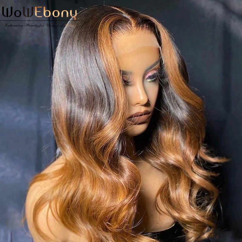 Harga Bagian Tengah Highlight 1b/4/27 Wig Rambut Manusia Bergelombang Wig Depan Renda Gelombang Tubuh Pirang Madu Ombre Brasil Untuk Wanita 13X1 Wig Renda