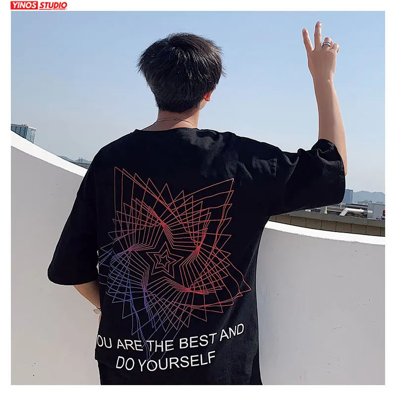 Мужские повседневные футболки с круглым вырезом уличный сверхразмерный топ в