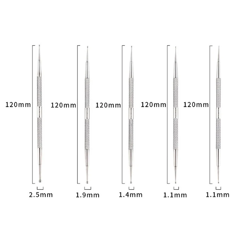 

5Pcs Nail Art Dotting Pen Dual End Stainless Steel Rhinestones Picking Dots Tool