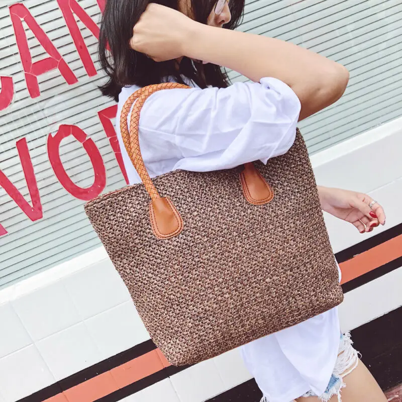 Соломенная плетеная Сумка тоут в стиле бохо для женщин летняя пляжная