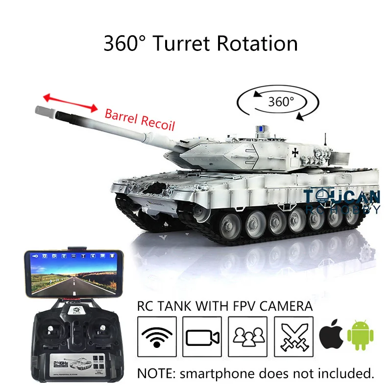 2 4G Heng Long 1/16 TK7.0 обновление FPV Leopard2A6 RC Танк 3889 360 ° отдача ствола