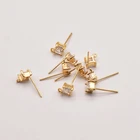 Иглы для ушей из серебра 925 пробы с квадратным цирконием, 2 пары, 5 мм