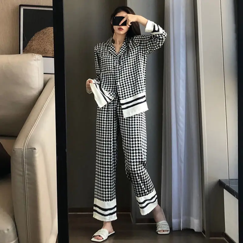 QWEEK Cow Print Women's Pajamas Home Clothes Cute Autumn Winter Pyjama Pour Femme Kawaii Sleepwear Pijamas Nightie