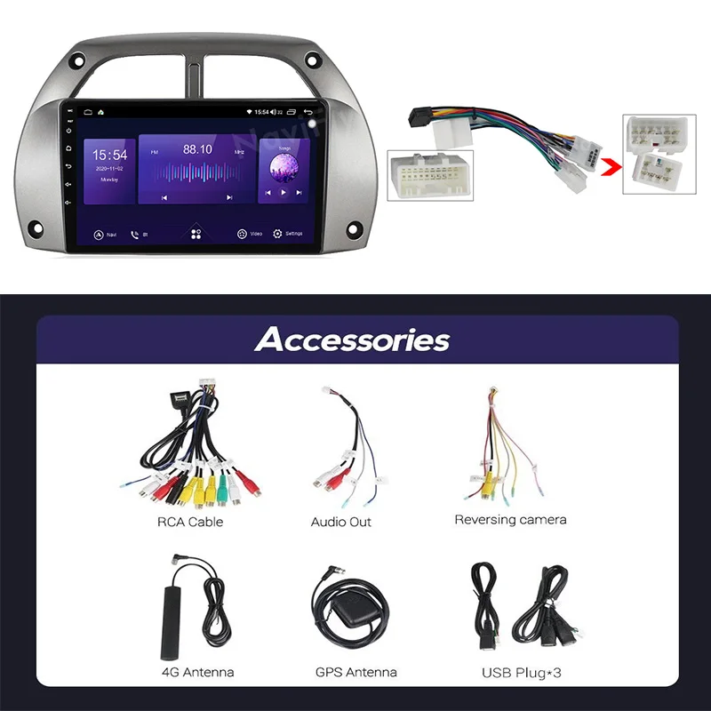 

NaviFly 7862 6GB+128GB QLED Screen 1280*720 Android 10 Car Radio Audio Multimedia Player For Toyota RAV4 20012002-2006