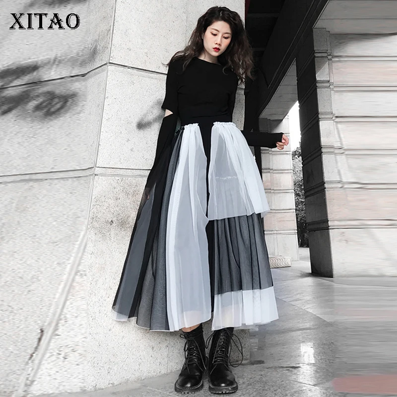 Женская Лоскутная юбка XITAO повседневная Асимметричная сетчатая трапециевидной