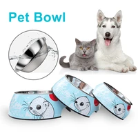 stainless steel dog bowl dogs feeder ferret printing two fuctios bowl antiskid pet bowl feeding drinking water dog cat bowls