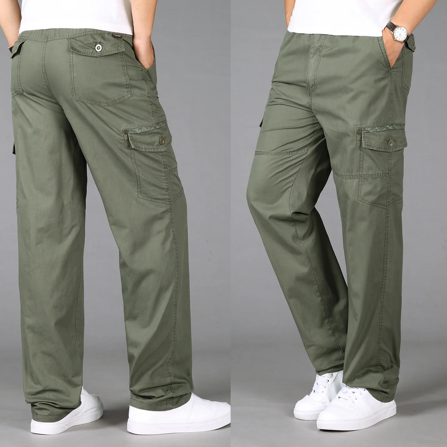 

Комбинезон мужской из чистого хлопка, тонкие брюки с эффектом потертости, повседневные штаны, много сумок, 17