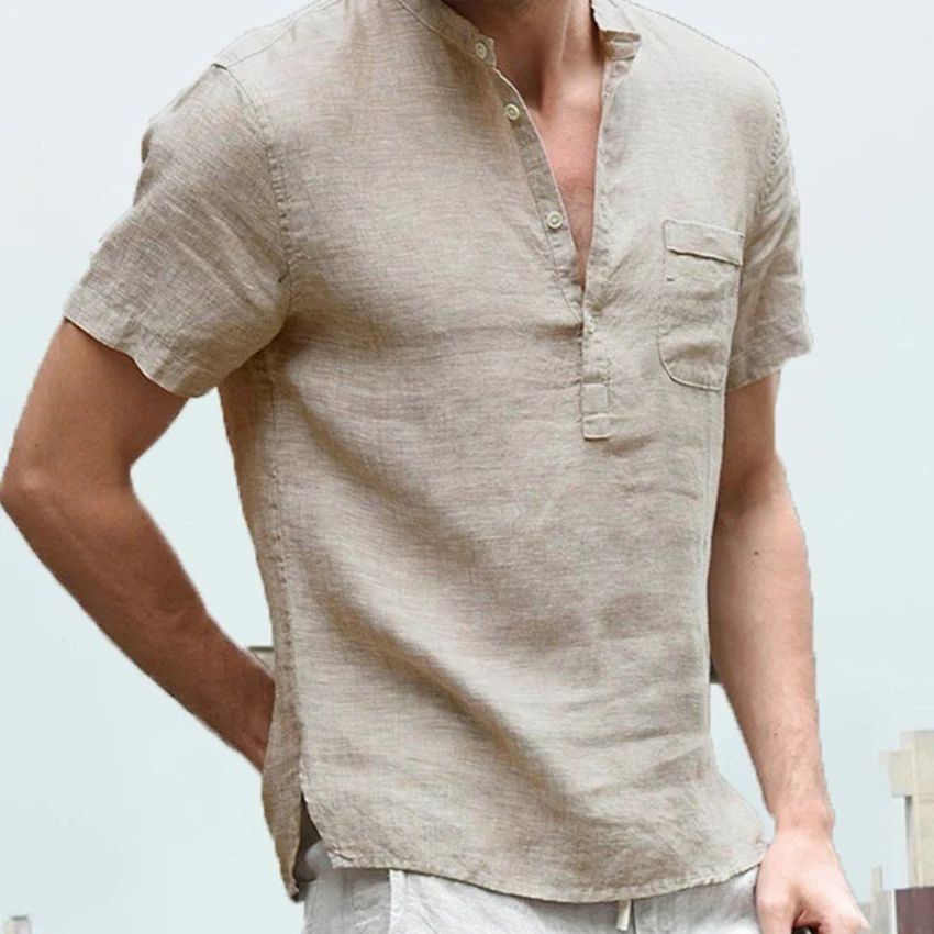 

New Men's Leisure Shirt Short-sleeved Top Solid Color Button Shirt Male Stylish Wear Summer Clothing Men Tops Shirt