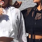 Черные толстовки для женщин 2021 ажурные укороченные топы сетчатая Лоскутная Короткая Толстовка с длинным рукавом Осенние Топы и пуловеры