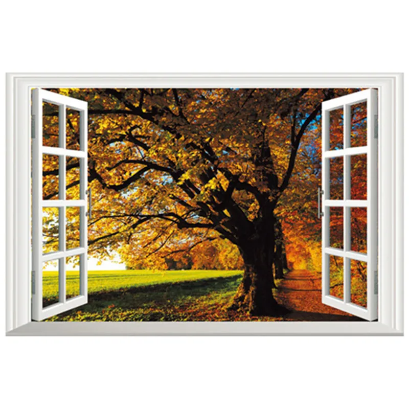 Наружные искусственные окна пейзаж деревни 3d большое дерево настенная